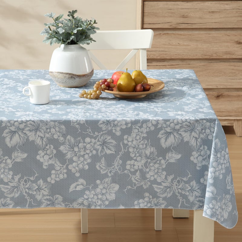 Lintex Home Bargains Plus 60 x 84 Inch Rectangle Vinyl Tablecloth with Flannel Backing, Traditional Grapevine Print, Waterproof Indoor Outdoor Dining Room, Party and Banquet Table Cover, Blue - Image 5